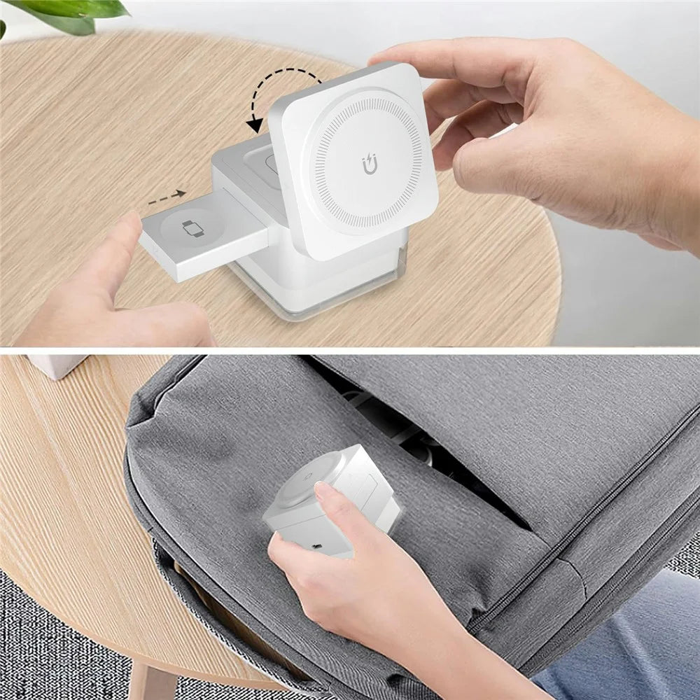 S6 3 in 1 Magnetic Wireless Charging Station Foldable Dock with RGB Light for iPhone Apple Watch AirPods - White - 6