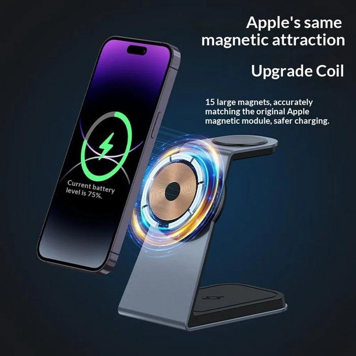 T3 Qi2 15W Magnetic Wireless Charger for iPhone Apple Watch AirPods Desktop Stand - Grey - 2