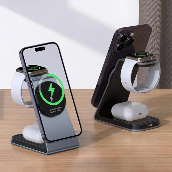 T3 Qi2 15W Magnetic Wireless Charger for iPhone Apple Watch AirPods Desktop Stand - Grey - 5