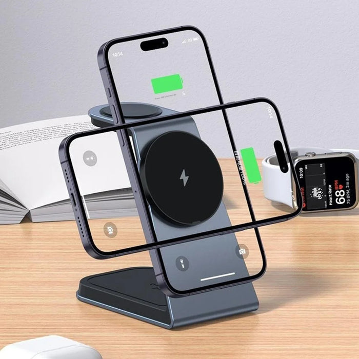 T3 Qi2 15W Magnetic Wireless Charger for iPhone Apple Watch AirPods Desktop Stand - Grey - 6