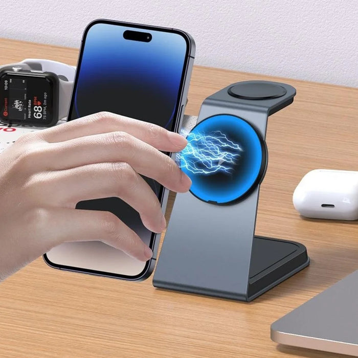 T3 Qi2 15W Magnetic Wireless Charger for iPhone Apple Watch AirPods Desktop Stand - Grey - 7