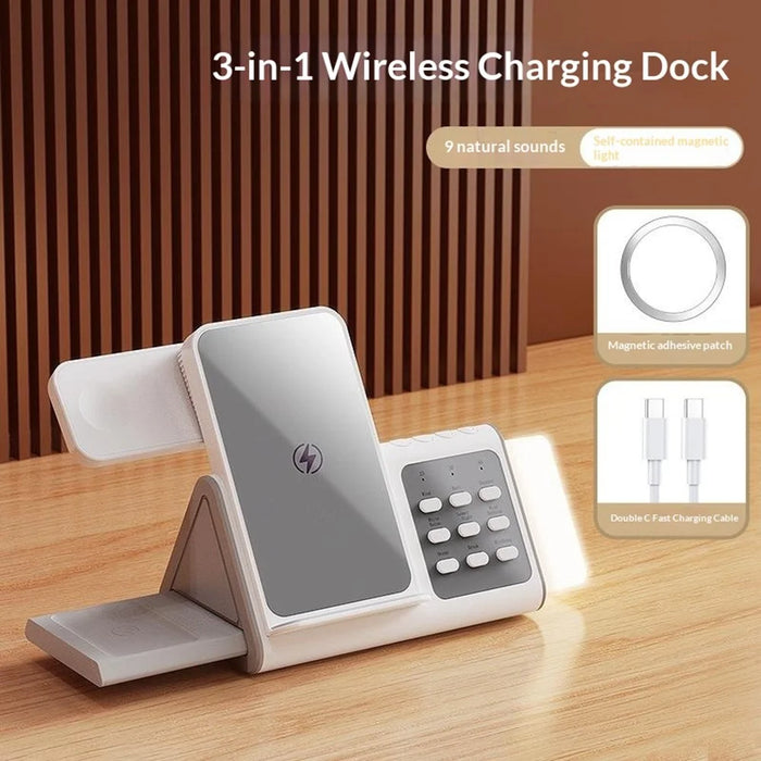 T12 5-in-1 Wireless Charging Station Stand Magnetic Stand with White Noise Night Light for Phone Watch Earbuds - 2