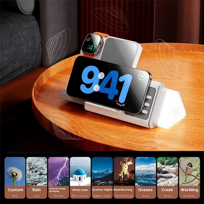 T12 5-in-1 Wireless Charging Station Stand Magnetic Stand with White Noise Night Light for Phone Watch Earbuds - 4