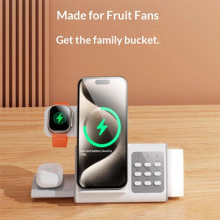 T12 5-in-1 Wireless Charging Station Stand Magnetic Stand with White Noise Night Light for Phone Watch Earbuds - 7