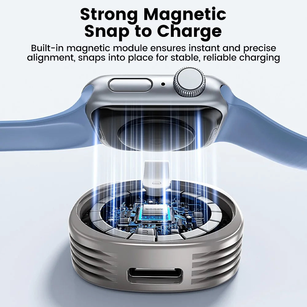 TOOCKI TW15 Magnetic Wireless Smart Watch Charger 2.5W Zinc Alloy Dual Port Type-C iP (5-14) Magnetic Charging Dock for Apple Watch - 5