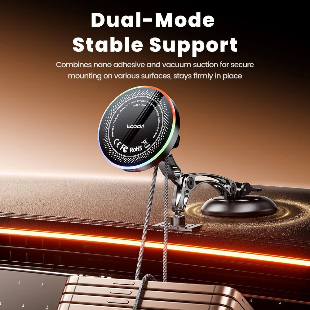 TOOCKI TW11 (W11) Magnetic Car Mount Wireless Charger 15W Fast Charging Phone Holder for Dashboard - 3