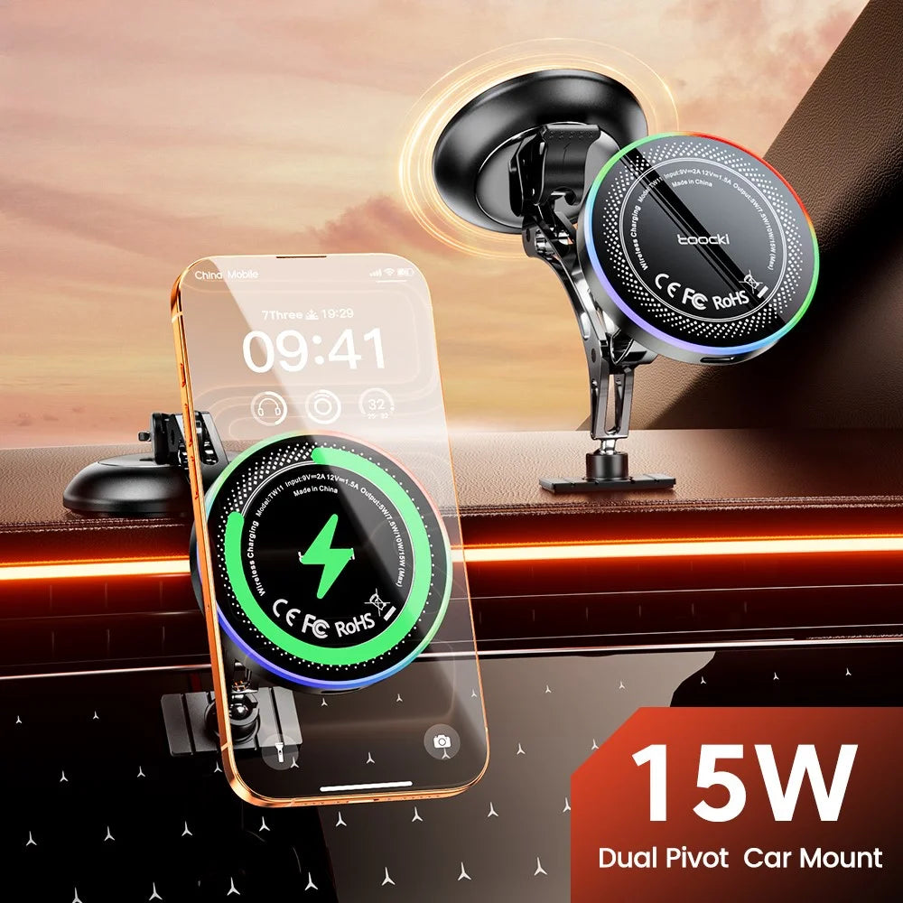TOOCKI TW11 (W11) Magnetic Car Mount Wireless Charger 15W Fast Charging Phone Holder for Dashboard - 7
