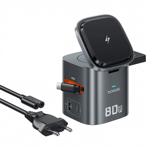 TOOCKI MX-CD15S 80W GaN 6-in-1 Wireless Charging Station Retractable Cable Charging Dock for iPhone MacBook - EU Plug - 1