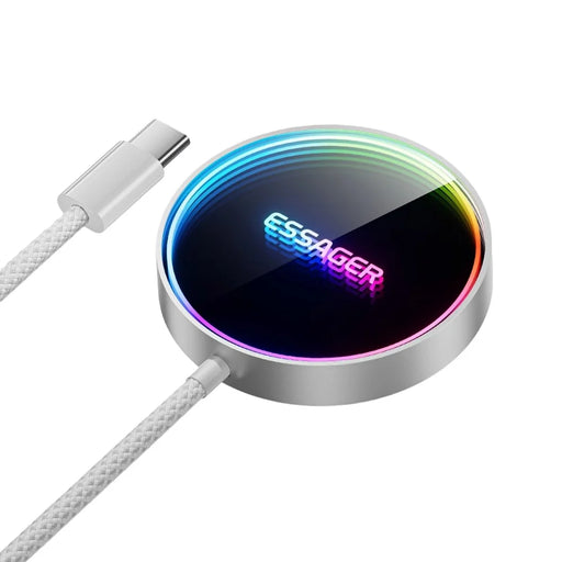 ESSAGER 15W Magnetic Wireless Charger with Dynamic RGB Light Portable Charging Pad - Silver - 1