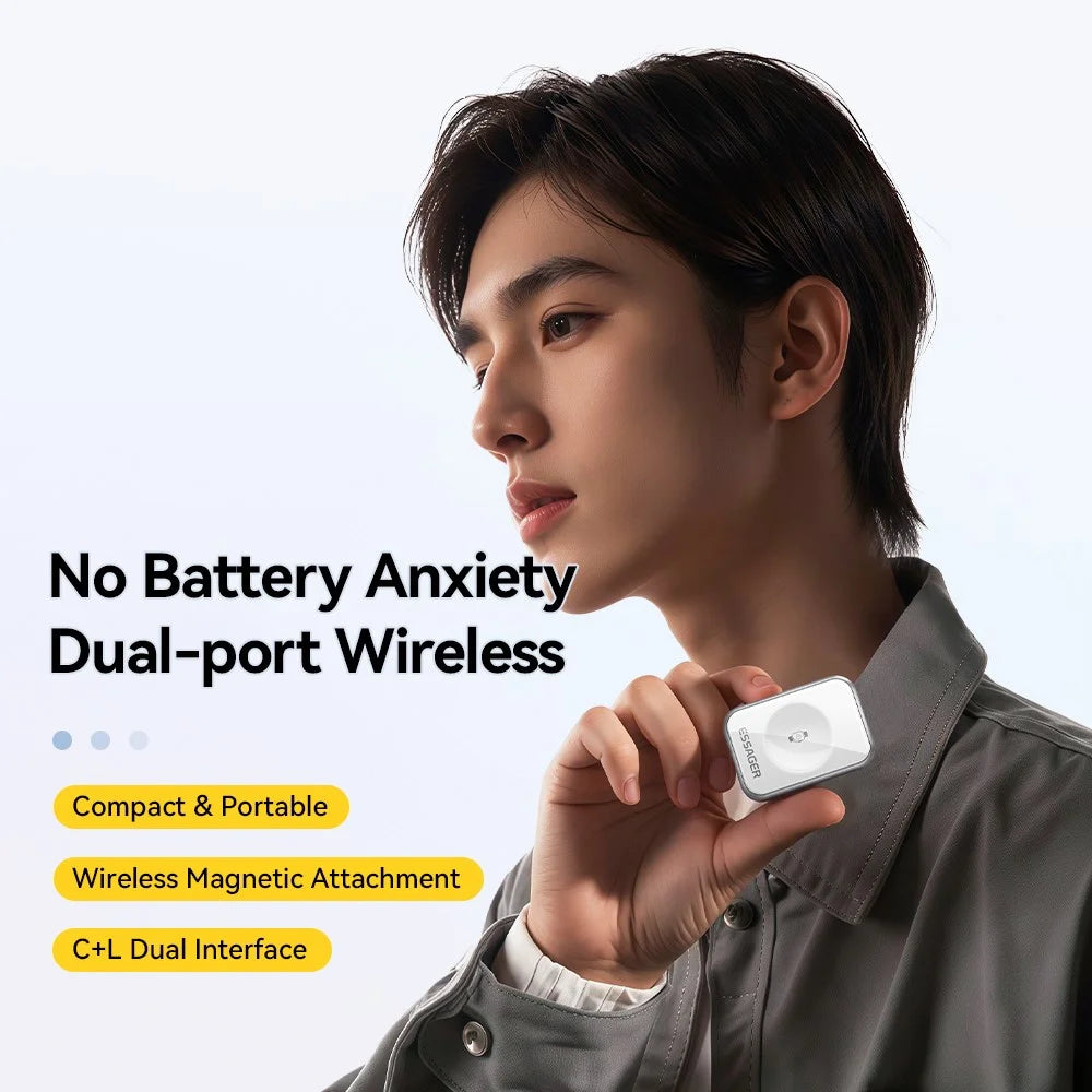 ESSAGER 5W Wireless Charger for Apple Watch Zinc Alloy Type-C + iP Dual Interface Portable Magnetic Charger - Silver - 5