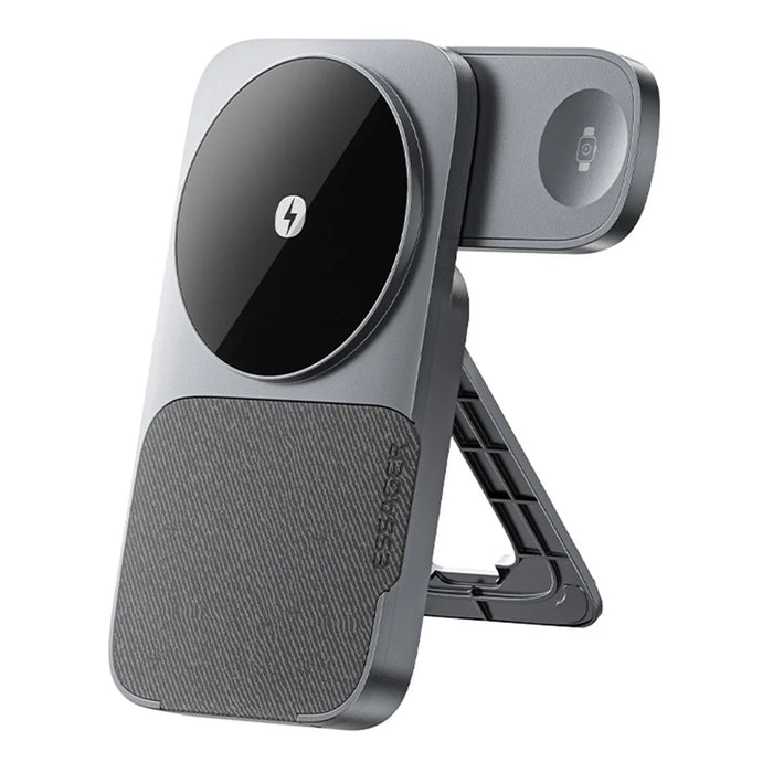 ESSAGER 3 in 1 Foldable Wireless Charger for Phone / Watch / Earbuds 15W Fast Charging Stand - Grey - 1
