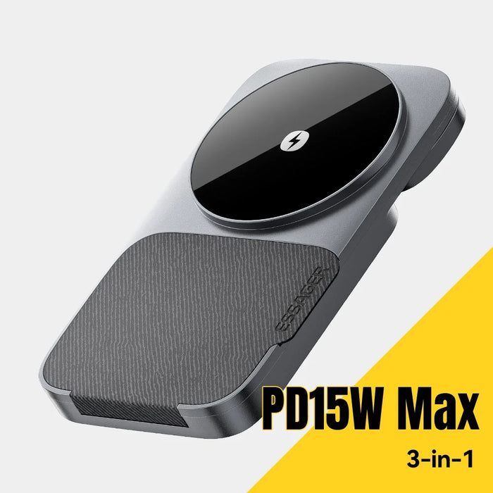 ESSAGER 3 in 1 Foldable Wireless Charger for Phone / Watch / Earbuds 15W Fast Charging Stand - Grey - 3