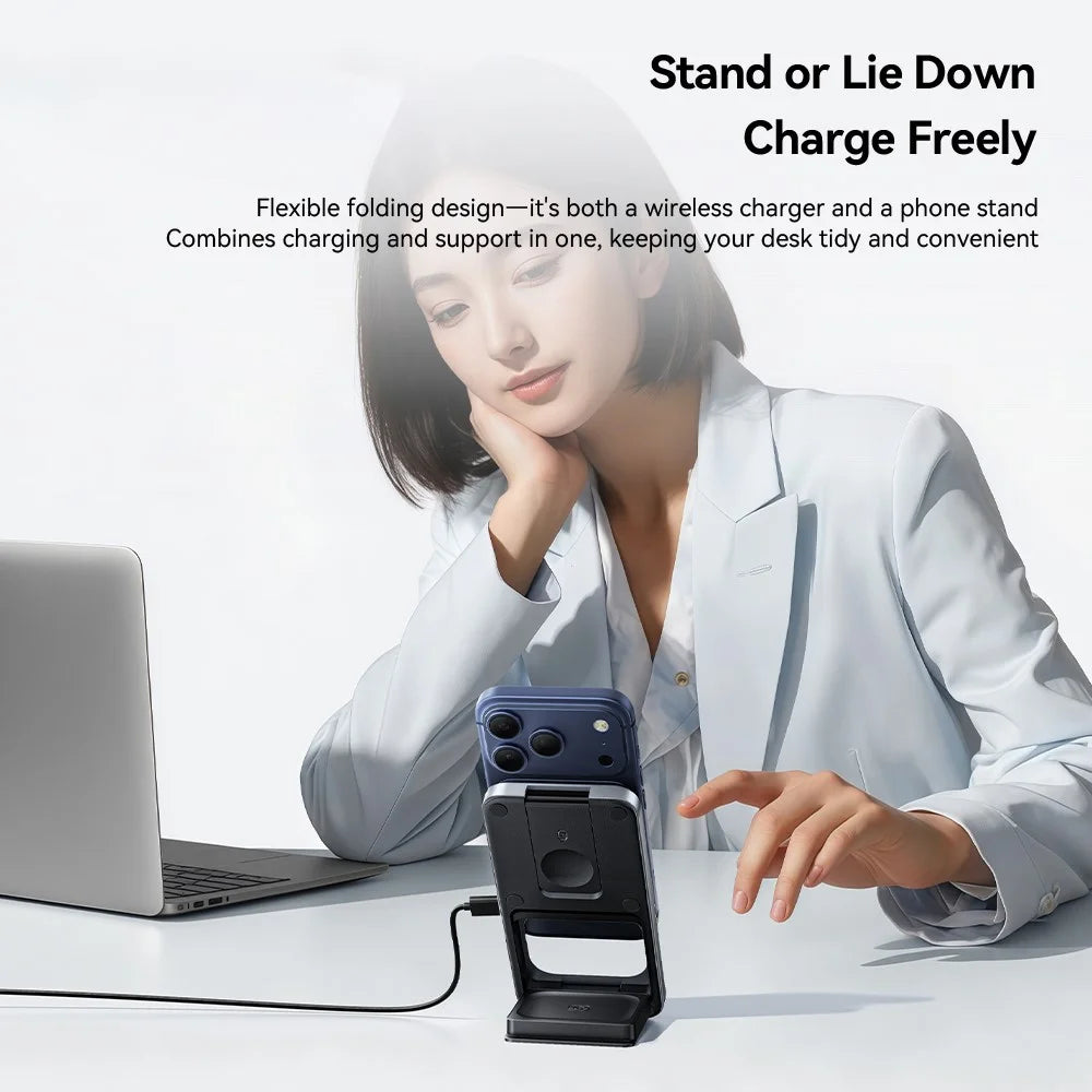 ESSAGER 3 in 1 Desktop Wireless Charger 15W Fast Charging Magnetic Foldable for Phone Watch Earbuds - Grey - 6