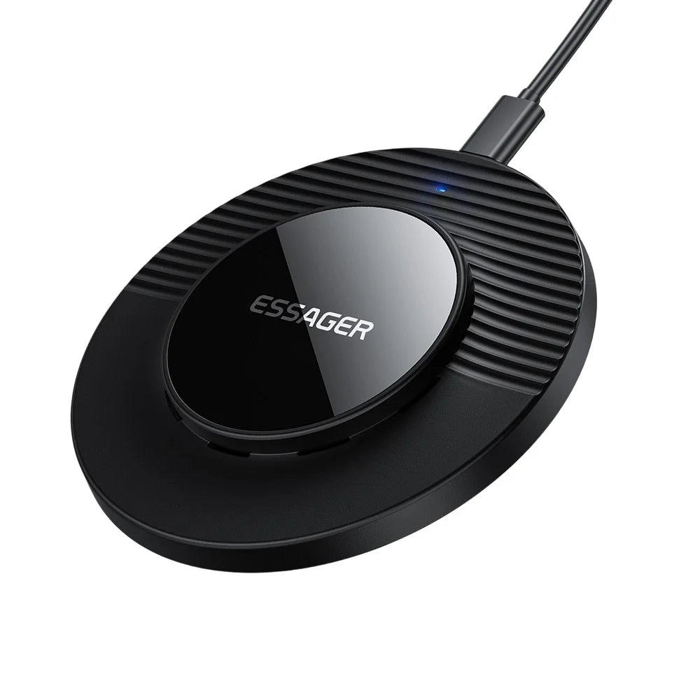ESSAGER Desktop Wireless Charger Portable 15W Fast Charging Pad with 1m Type-C Cable - Black - 1