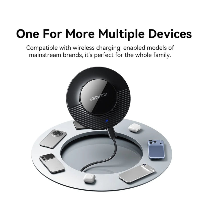 ESSAGER Desktop Wireless Charger Portable 15W Fast Charging Pad with 1m Type-C Cable - Black - 6