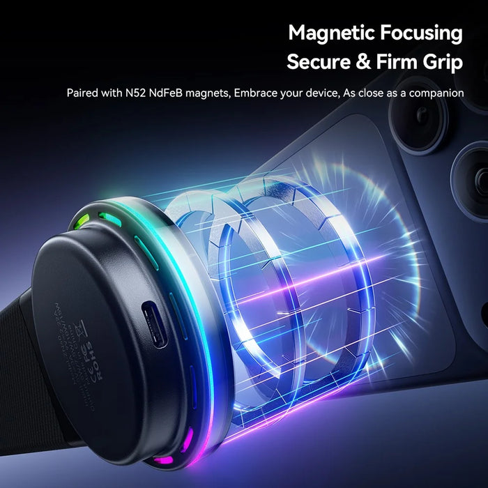 ESSAGER 15W Fast Charger with RGB Light 360 Degree Rotating Magnetic Wireless Charging Car Mount Phone Holder - Black - 6
