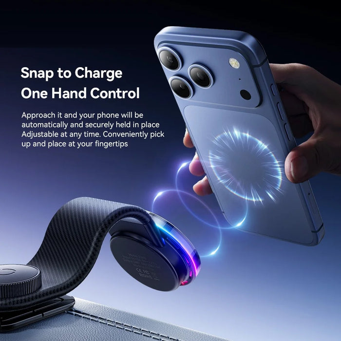 ESSAGER 15W Fast Charger with RGB Light 360 Degree Rotating Magnetic Wireless Charging Car Mount Phone Holder - Black - 7
