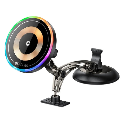 ESSAGER Magnetic Car Phone Holder RGB Lighting 15W Wireless Charger for Dashboard Windshield Mount - Tarnish - 1