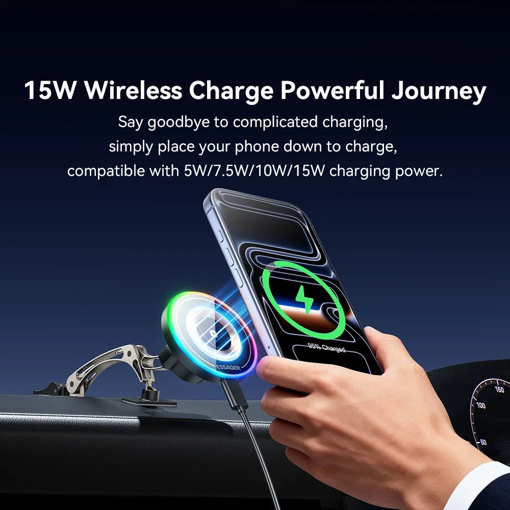 ESSAGER Magnetic Car Phone Holder RGB Lighting 15W Wireless Charger for Dashboard Windshield Mount - Tarnish - 4