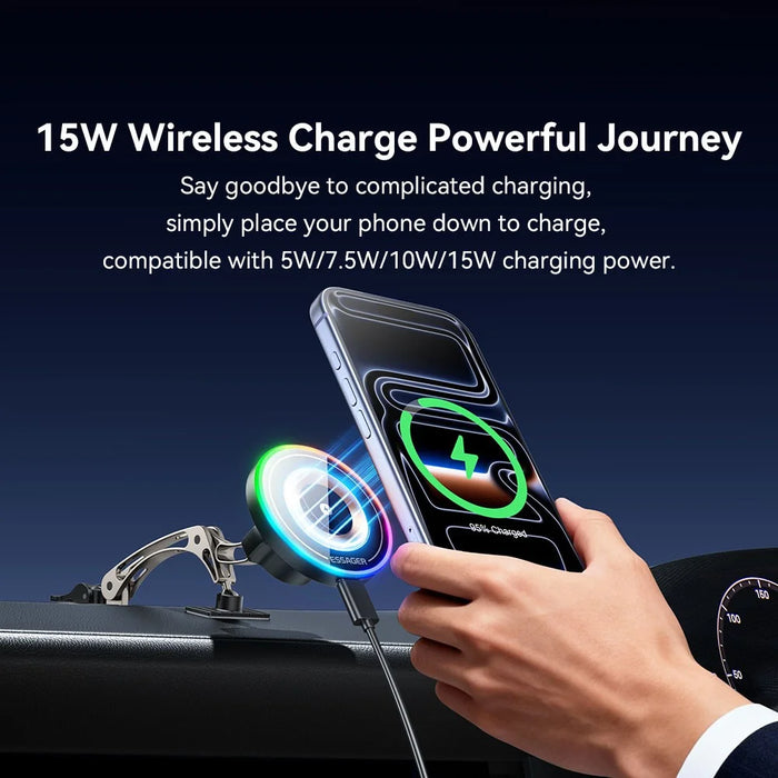 ESSAGER Magnetic Car Phone Holder RGB Lighting 15W Wireless Charger for Dashboard Windshield Mount - Tarnish - 4