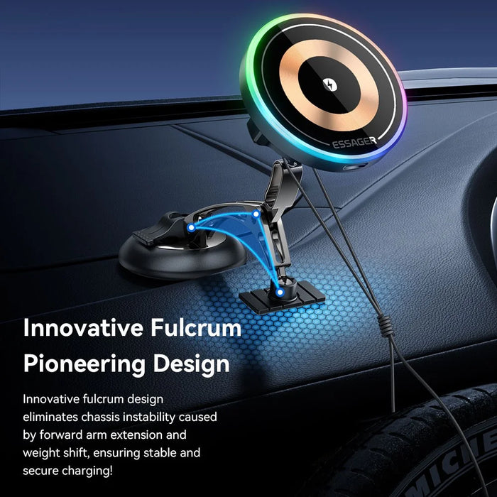 ESSAGER Magnetic Car Phone Holder RGB Lighting 15W Wireless Charger for Dashboard Windshield Mount - Tarnish - 5