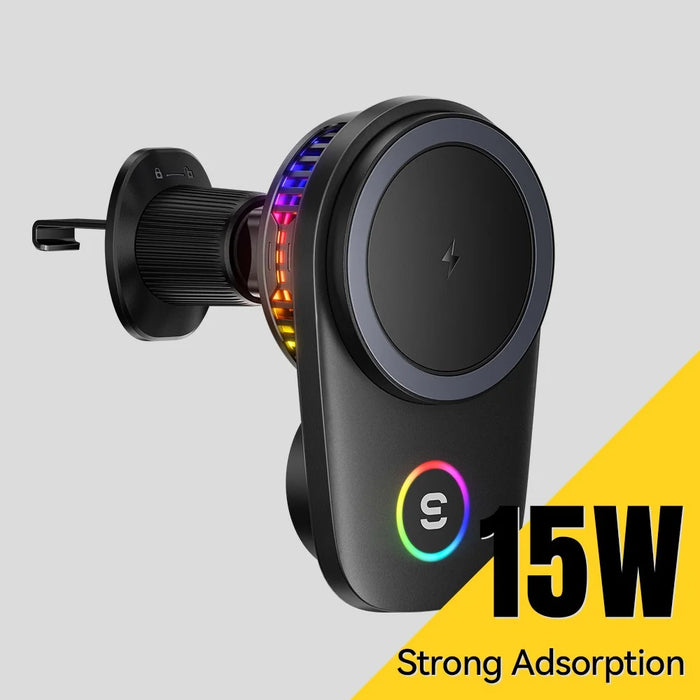 ESSAGER 15W Wireless Charger Built-in Cooling Fan Car Air Vent Mount Magnetic Phone Holder with RGB Light - Black - 3