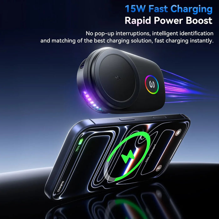 ESSAGER 15W Wireless Charger Built-in Cooling Fan Car Air Vent Mount Magnetic Phone Holder with RGB Light - Black - 4
