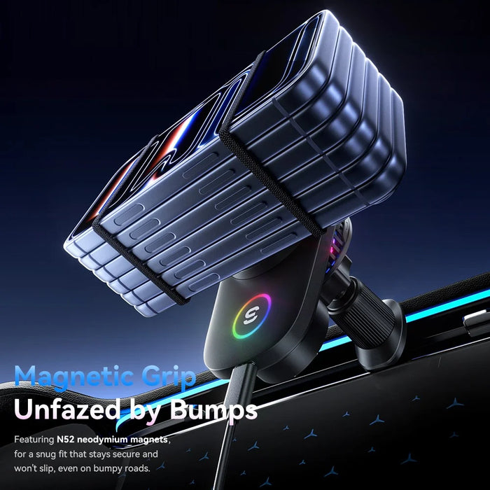 ESSAGER 15W Wireless Charger Built-in Cooling Fan Car Air Vent Mount Magnetic Phone Holder with RGB Light - Black - 5