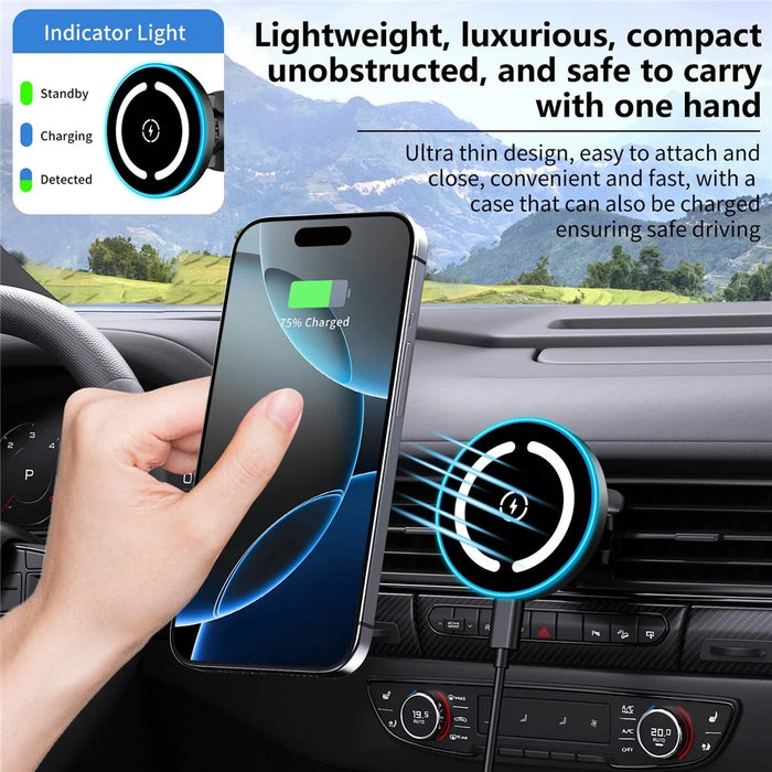 JLM-101 Magnetic Wireless Car Charger 15W Fast Charging Qi-Compatible Air Vent Mount Phone Holder - Black - 4
