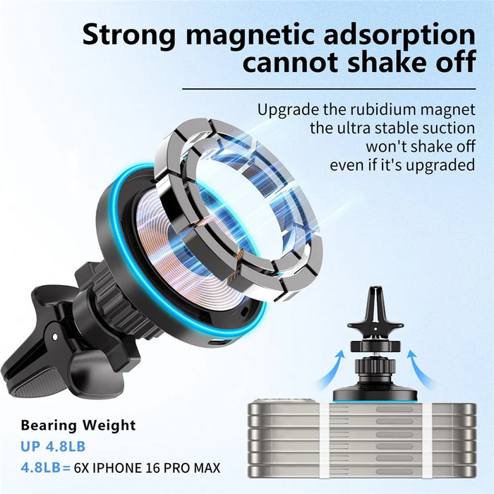JLM-101 Magnetic Wireless Car Charger 15W Fast Charging Qi-Compatible Air Vent Mount Phone Holder - Black - 6