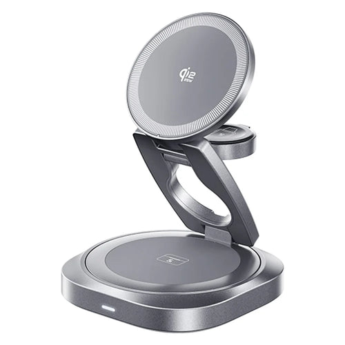 REMAX CW11 3 in 1 35W Foldable Wireless Charger Qi2.2 Magnetic Charging Stand for iPhone AirPods Watch - Dark Grey - 1
