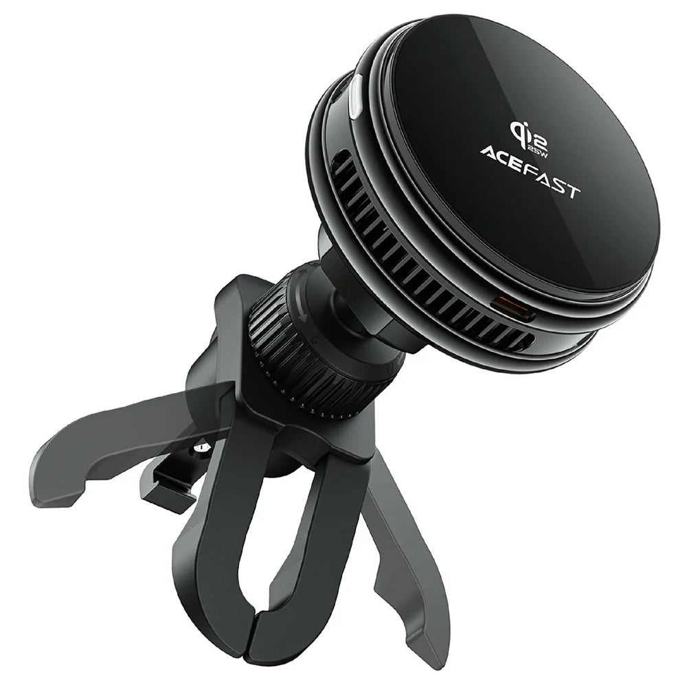 ACEFAST D66 25W Qi2 Magnetic Wireless Charger Car Mount Phone Holder with Cooling Fan for Air Vent - Black - 4