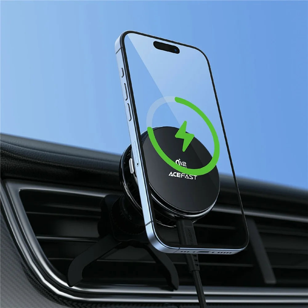 ACEFAST D66 25W Qi2 Magnetic Wireless Charger Car Mount Phone Holder with Cooling Fan for Air Vent - Black - 7