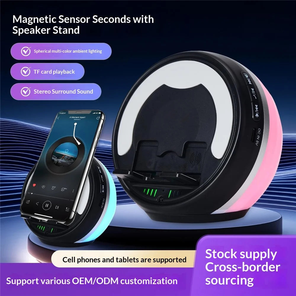 F36 Bluetooth-compatible Speaker with Phone Stand TF Card RGB Ambient Light 2000mAh Wireless Induction Audio Portable Speaker - Black - 2