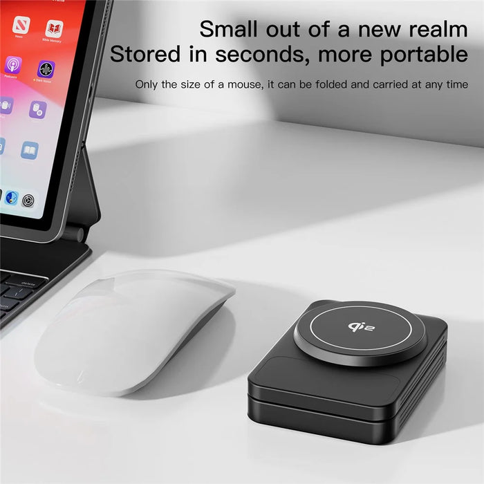JJT-C42 Qi2 3-in-1 Magnetic Wireless Charger 15W Foldable Aluminum Alloy Charging Stand for Phone Watch Earbuds - Titanium - 6