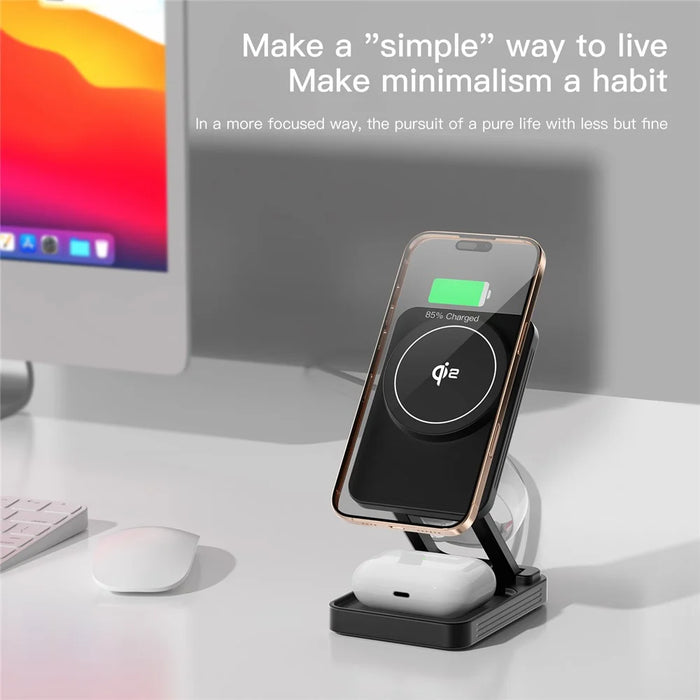 JJT-C42 Qi2 3-in-1 Magnetic Wireless Charger 15W Foldable Aluminum Alloy Charging Stand for Phone Watch Earbuds - Titanium - 7