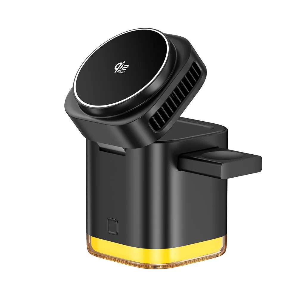 JJT-C53 5-in-1 Magnetic Wireless Charger Semiconductor Cooling System Qi2.2 25W Fast Charging Stand with Built-in Type-C Cable - Black - 1