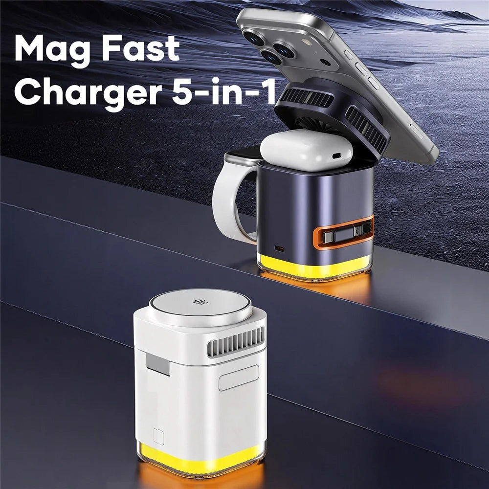 JJT-C53 5-in-1 Magnetic Wireless Charger Semiconductor Cooling System Qi2.2 25W Fast Charging Stand with Built-in Type-C Cable - Black - 2