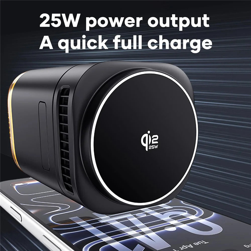 JJT-C53 5-in-1 Magnetic Wireless Charger Semiconductor Cooling System Qi2.2 25W Fast Charging Stand with Built-in Type-C Cable - Black - 3