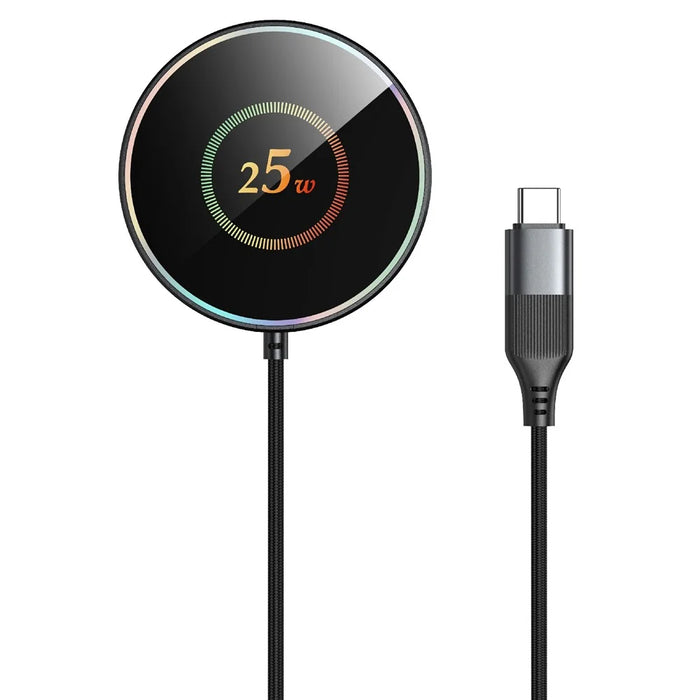 25-1 25W Magnetic Wireless Charger Desktop Ultra Thin Intelligent Temperature Control Qi Fast Charging Pad for iPhone Android Phone - Round Pattern - 1