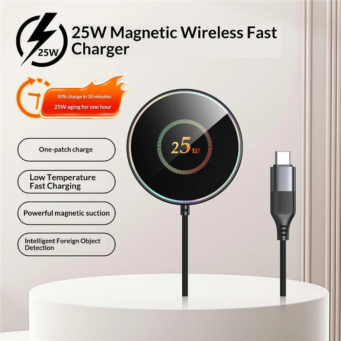 25-1 25W Magnetic Wireless Charger Desktop Ultra Thin Intelligent Temperature Control Qi Fast Charging Pad for iPhone Android Phone - Round Pattern - 2