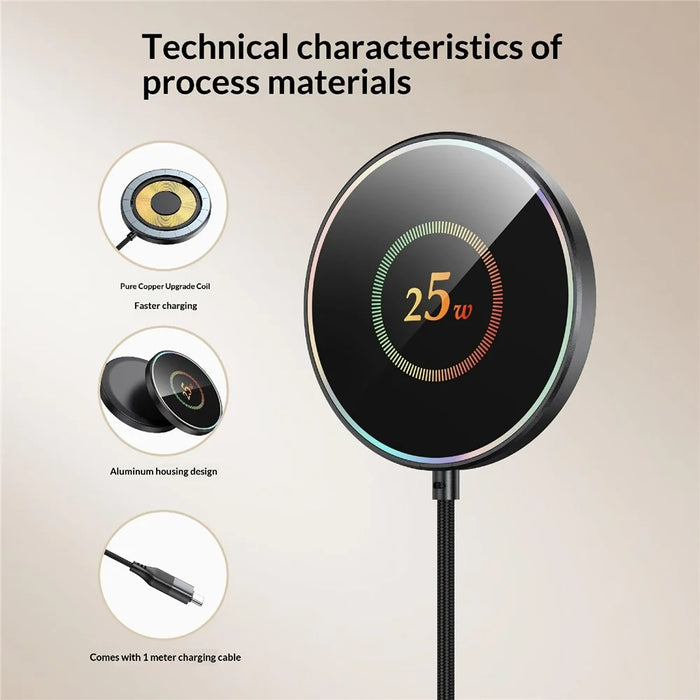 25-1 25W Magnetic Wireless Charger Desktop Ultra Thin Intelligent Temperature Control Qi Fast Charging Pad for iPhone Android Phone - Round Pattern - 3