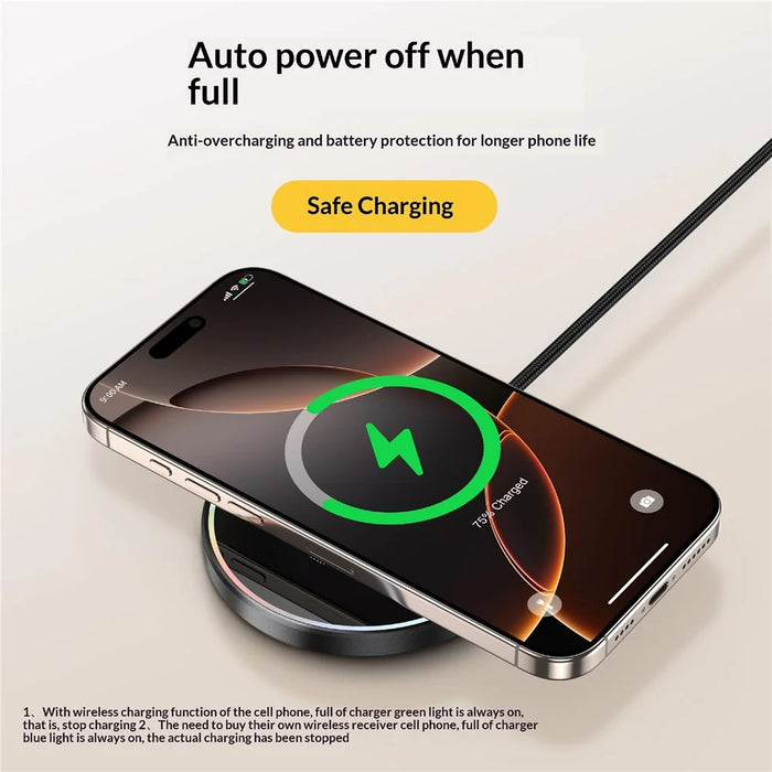 25-1 25W Magnetic Wireless Charger Desktop Ultra Thin Intelligent Temperature Control Qi Fast Charging Pad for iPhone Android Phone - Round Pattern - 4