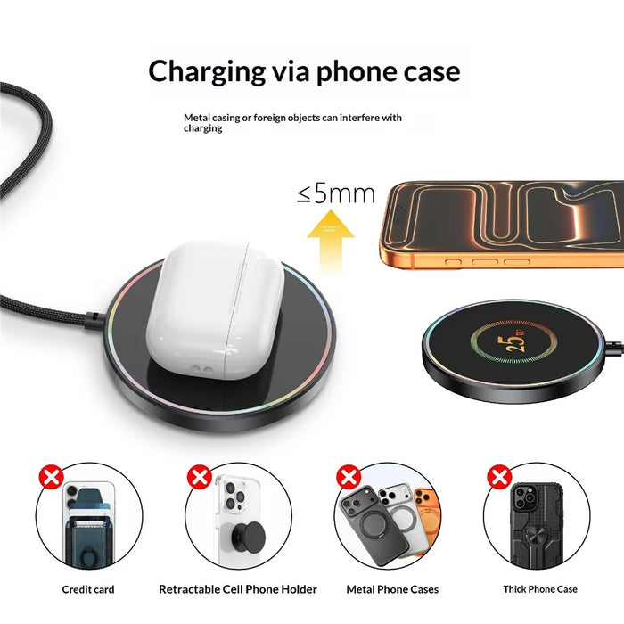 25-1 25W Magnetic Wireless Charger Desktop Ultra Thin Intelligent Temperature Control Qi Fast Charging Pad for iPhone Android Phone - Round Pattern - 5