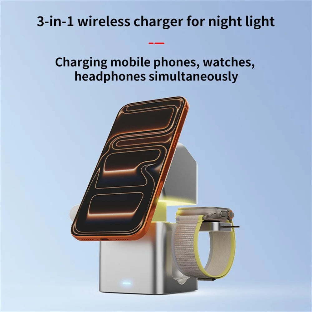 Qi2 25W 3-in-1 Wireless Charger with Night Light Touch Lifting Charging Station for Phone Watch Earbuds - 2