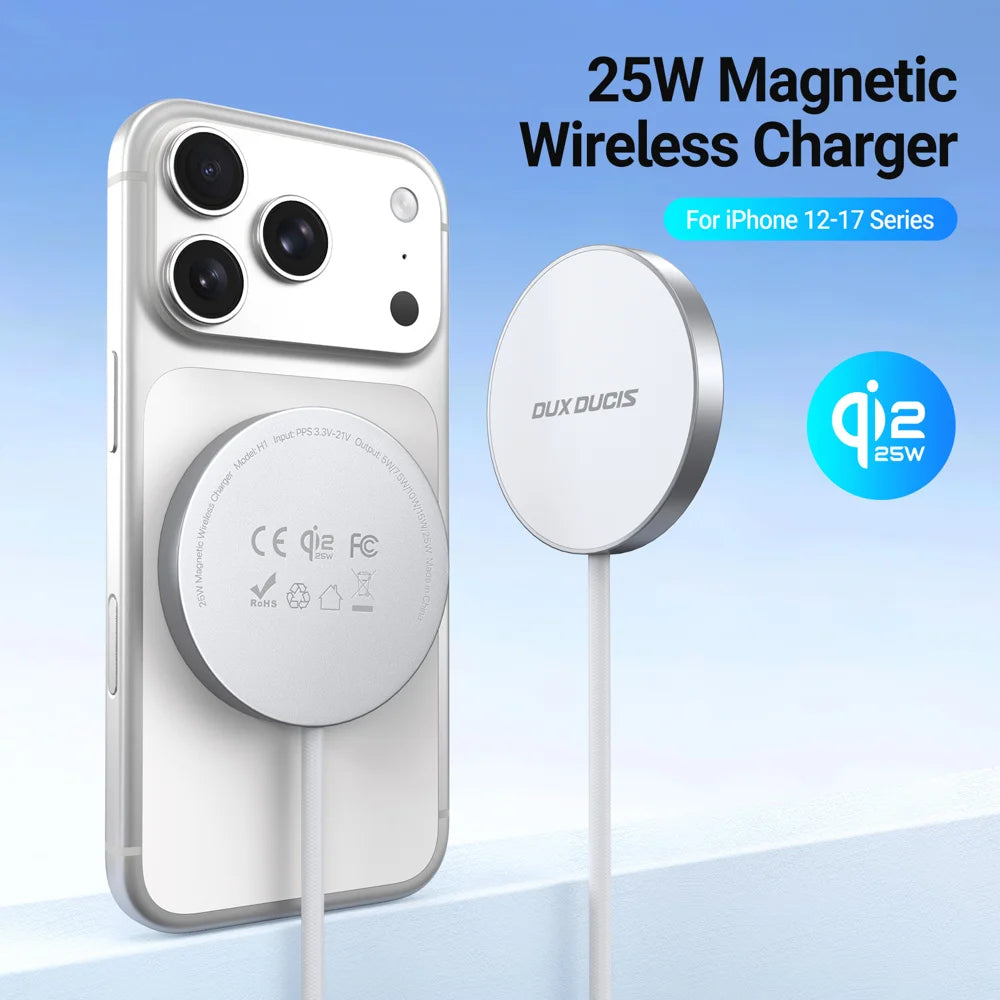 DUX DUCIS H1 Qi2.2 25W Magnetic Wireless Charger Pad H1 Qi2.2 25W Magnetic Wireless Charger Pad Qi 2.2 Fast Charger for iPhone 12-17 Series - White - 3