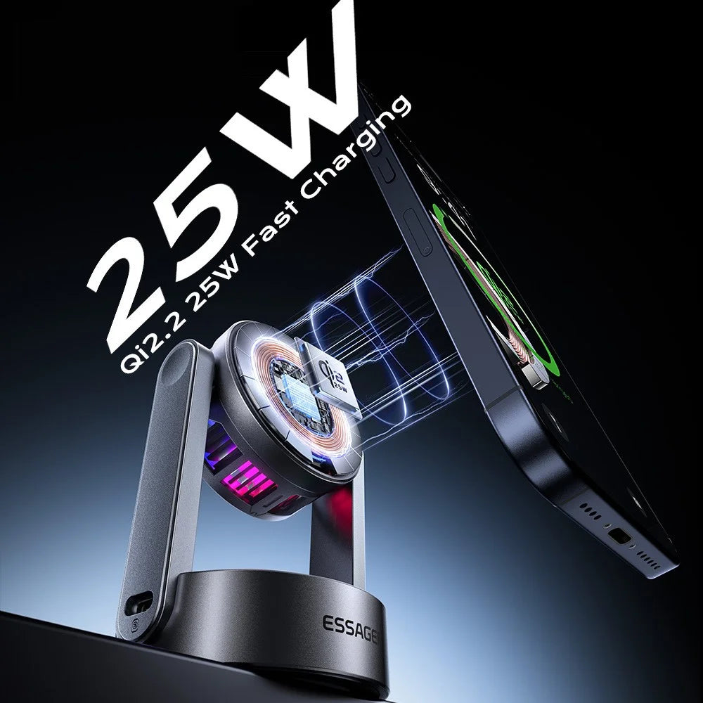 ESSAGER T50 3 in 1 Magnetic Wireless Charger TEC Cooling Qi2.2 25W Fast Charging Stand for Phone Watch Earbuds - Grey - 3