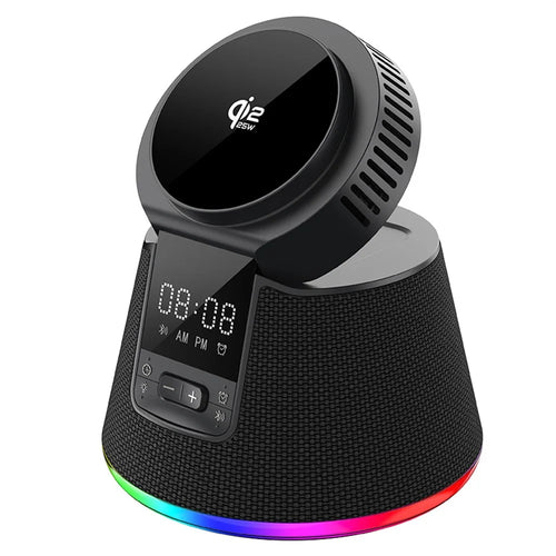 JJT-C67 5-in-1 Qi2.2 25W Ice Cooling Wireless Charger Bluetooth-compatible Speaker Charging Station with RGB Light - Black - 1