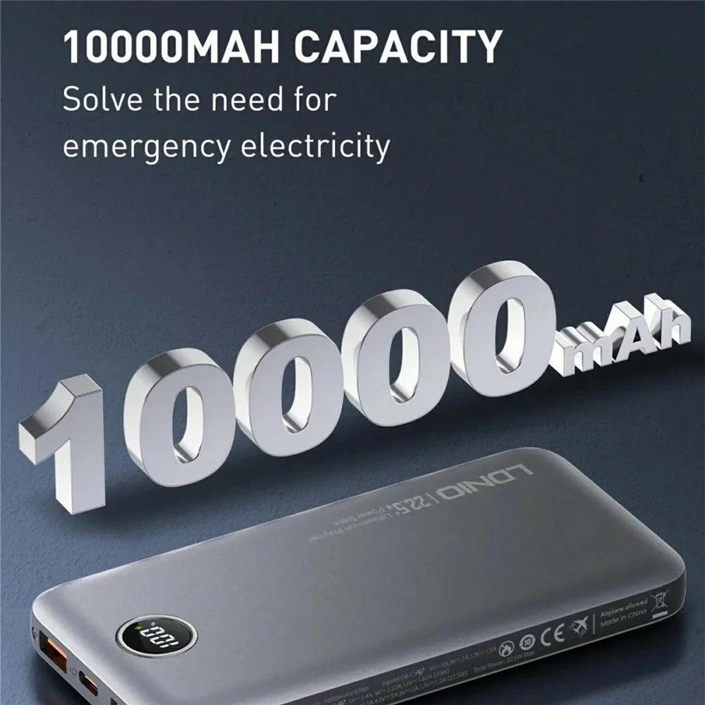 LDNIO PQ10 10000mAh Power Bank 22.5W Fast Charging USB-C PD 20W Portable Charger with LED Display - Grey - 2
