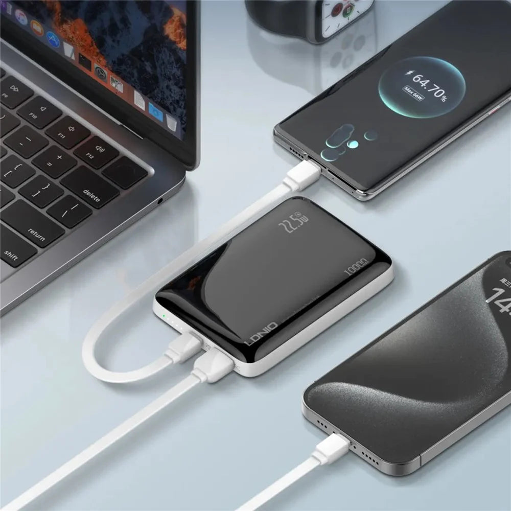 LDNIO PQ25 10000mAh Ultra Thin Power Bank 22.5W Fast Charging Dual Port USB-C+USB-A PD 20W Portable Charger - Black - 4